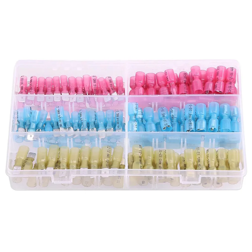 160Pcs Printed Heat Shrink Male Female Spade Terminals Kit, Waterproof Quick Disconnect Wire Connectors in Storage Box