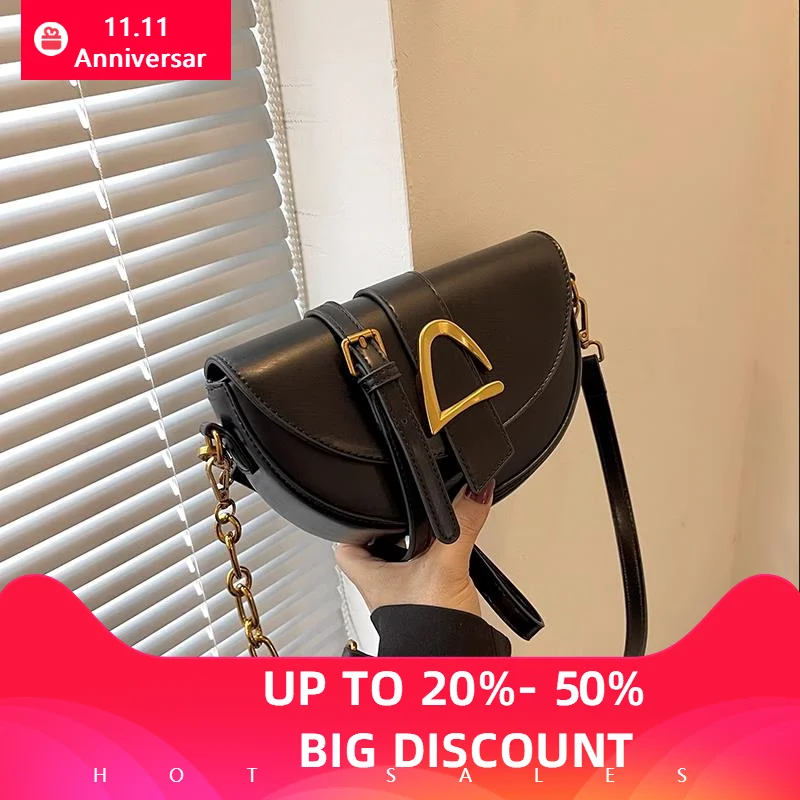 

Luxury Brand Bag New Women's Handbag Popular Versatile Metal Chain Shoulder Crossbody Bags Retro Leather Armpit Saddle Bags