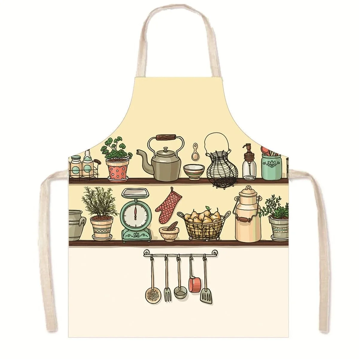 

Cotton Linen Apron Cute Cartoon Plant Print Pinafore Women Men Kitchen Cooking Baking Bib Barista Cafe Home Cleaning Accessories