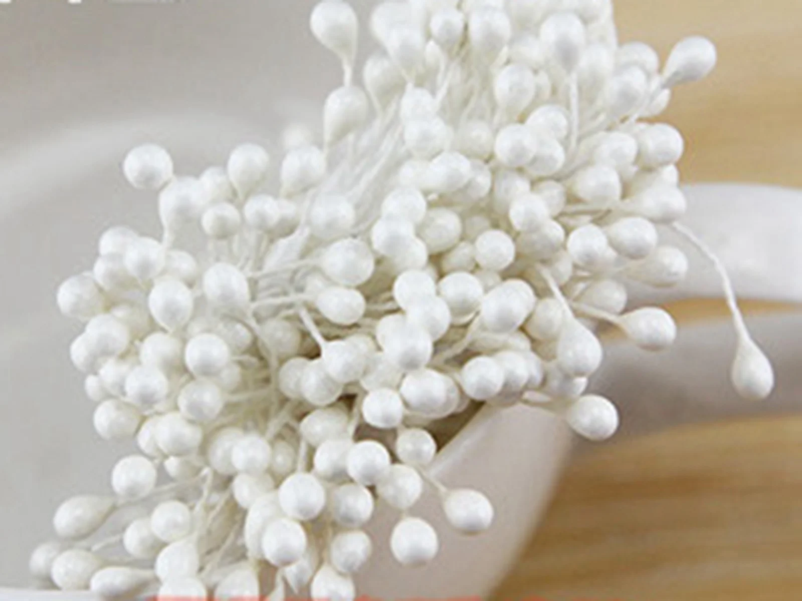 560 Pcs Pearl Effect Artificial Flower Stamen Double Round Heads Cotton String for Wedding Millinery Sugarcraft