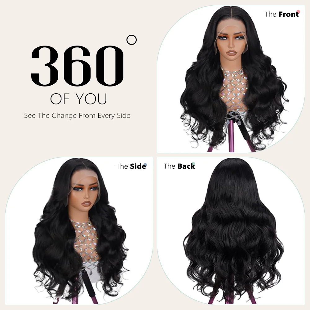 Body Wave Human Hair Wigs 40 Inches 200% Density 13x6 13x4 HD Transparent Lace Frontal Wig Black Natural Color 1B Brazilian Hair For Women Pre Plucked image 5