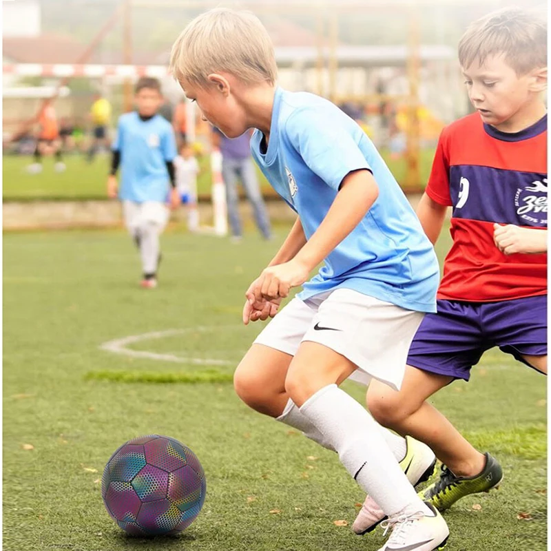 Bola De Futebol Reflexiva Holográfica, Brilho No Escuro, Presentes De Futebol Com Inflador, Excelente Elasticidade, Artigos Esportivos, Tamanho 4, 5