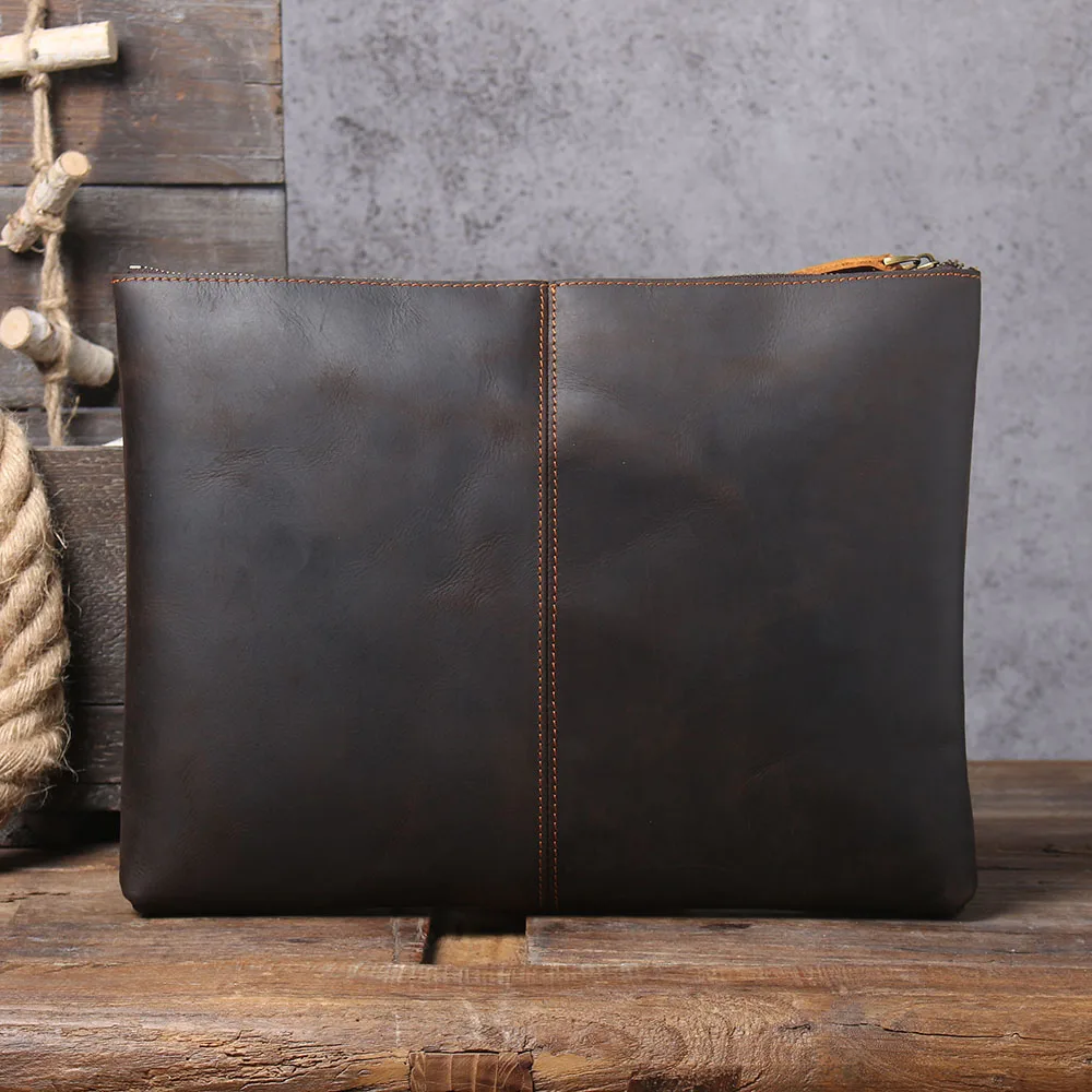 S.WORKER Clutch-Tasche aus echtem Vollnarben-Rindsleder, Herren-Handtasche, Vintage-Tasche, lässige Handtasche mit großem Fassungsvermögen für Herren – Detail 23