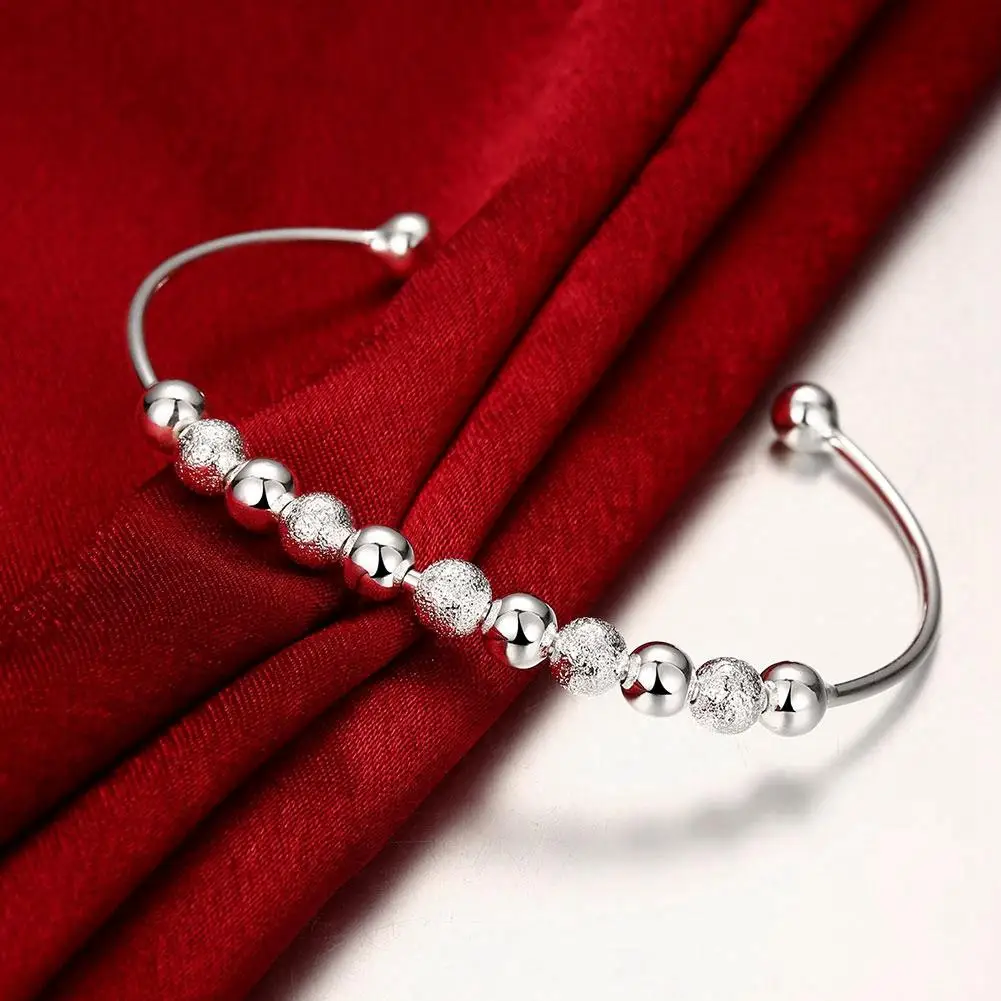 

Hot New 925 Sterling Silver Bracelets Fine Round Beads Bangle Adjustable Jewelry Fashion Party Gifts Girl Student