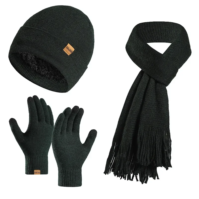 Knitted Gloves with Hat and Scarf  3 in 1 Velvet Hat and Scarf Set for Women Acrylic Fleece Winter Tassel Neck Scarf Gloves Kit