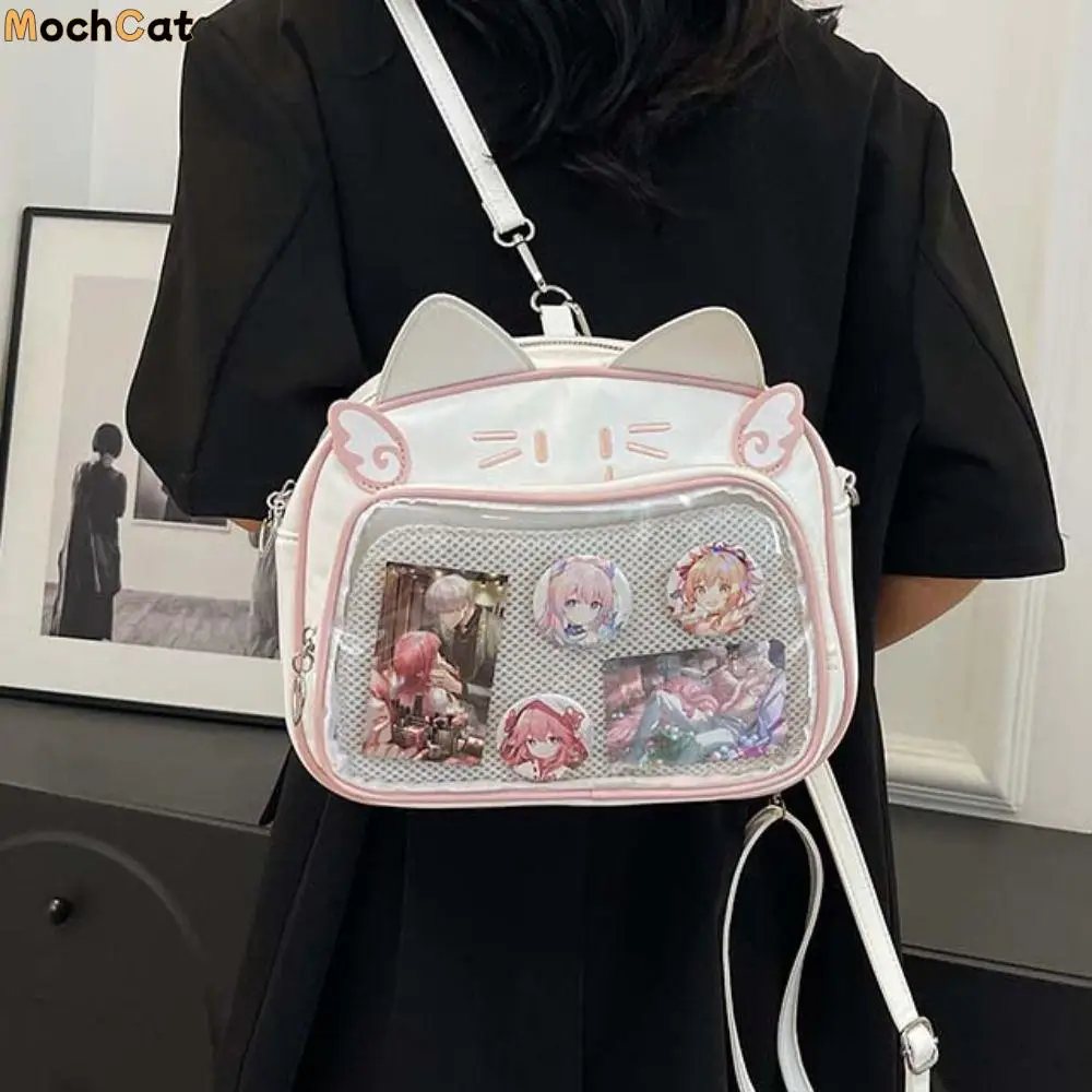 

Sweet Zipper Bag Kawaii Cat Itabag PU Cotton Doll Bag Transparent Pocket Wallet Badge Storage Bag Fashion Backpacks Girl