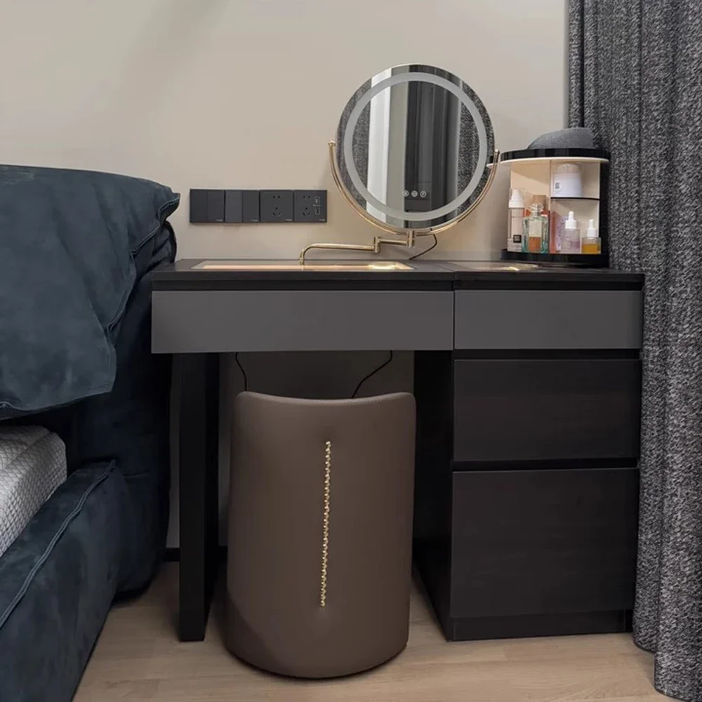 

Women Storage Dressing Table Mirror Black Wooden Corner Dressing Table Designer Unique Tocadores De Maquillaje Home Accessories