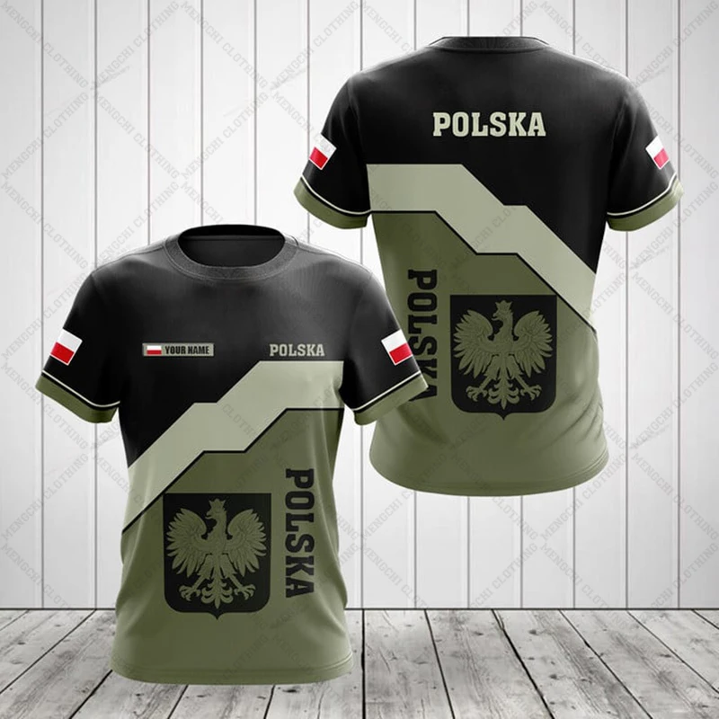 Custom Name Summer Casual Poland Flag Olive Graphic T-shirts Men and Women Fashion Short Sleeve Tops Loose Crewneck Jersey