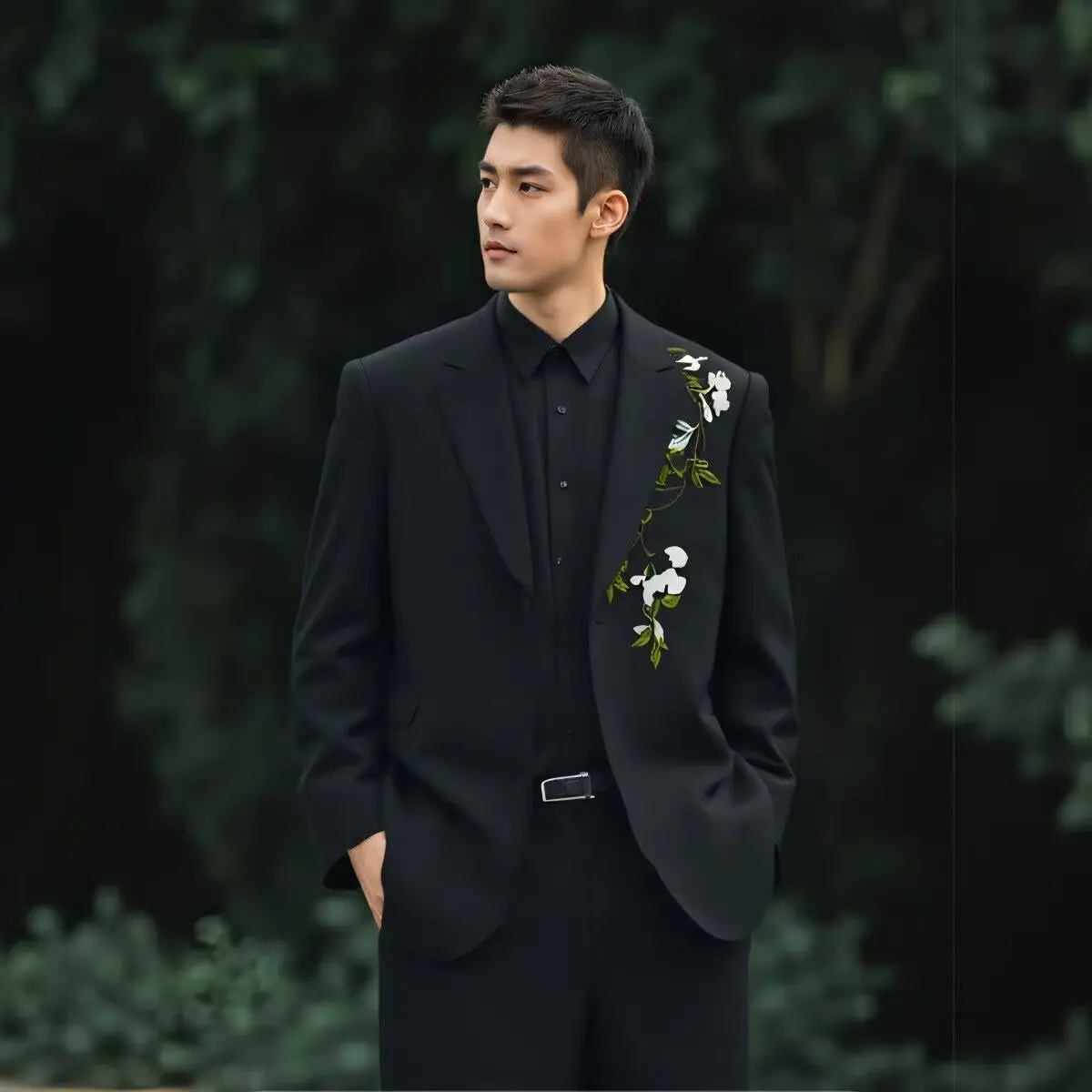 

New Chinese Sle Heavy Embroidery Magnolia Men's Suit Jaet Faionable Retro Haome High-End Feeling Busin Casual