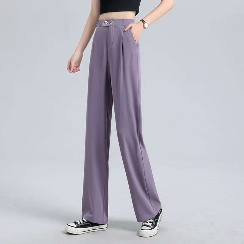 

Women’s Suit Pants Wide Leg Pants Korean Style Office Ladies Loose Suit Office Lady Casual Pant Thin High Waist Straight Trouser