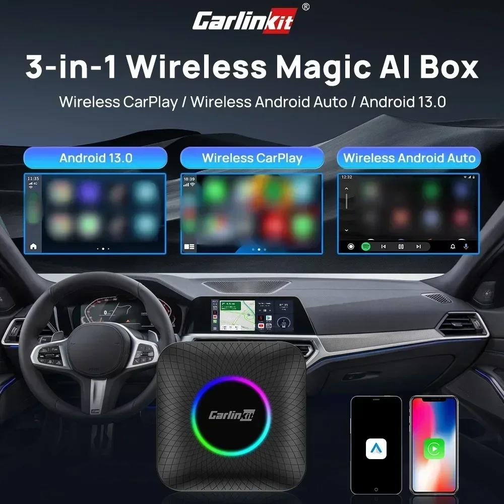 Android 13 CarlinKit CarPlay AI Box Qualcomm SM6125 Wireless CarPlay Android Auto 8GB+128GB Smart Box Plug and Play FOTA Upgrade