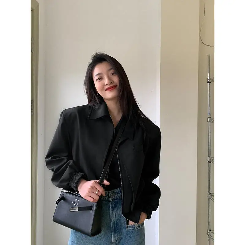 

Женское пальто 2024, весенне-осенний сезон, новые свободные черные универсальные повседневные топы в стиле ретро в стиле ретро