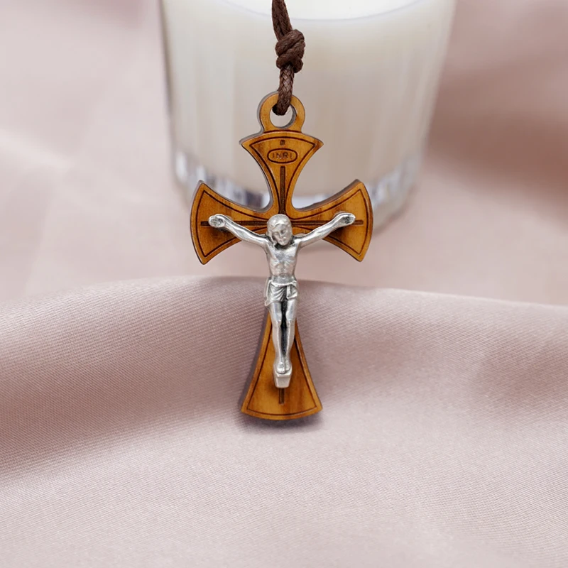 Olive Wood Pendant DIY Jewelry Necklace Crosses Accessories Handmade Carved Artwork