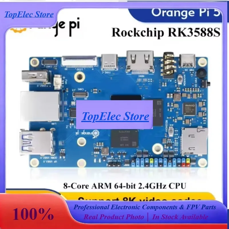 TopEsOrange Pi 5 Single Board Computer 4GB RAM RK3588S PCIE Module Externel Wifi6+BT5 SSD Orange Pi5 Demo Board Run Android Debi