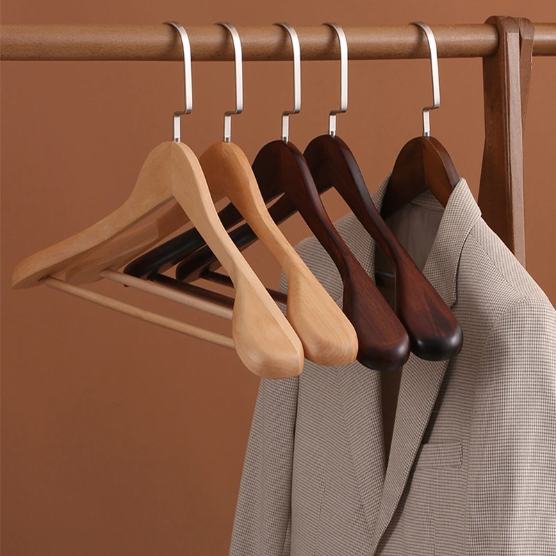 wood coat hanger wide shoulder non slip pants bar suit clothes rack home Wardrobe closet organizer luxury wooden clothes hanger