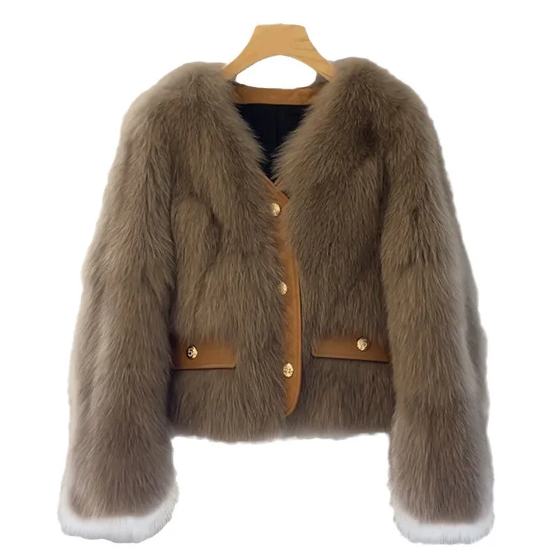 เสื้อโค้ทขนเฟอร์เทียมสำหรับผู้หญิง แจ็คเก็ตขนเฟอร์แบบเรียบ มีกระเป๋า คอวี แขนยาว ติดกระดุมแถวเดียว หนา อุ่น สวมใส่สบาย สไตล์ลำลอง ฤดูใบไม้ร่วง ฤดูหนาว 2025