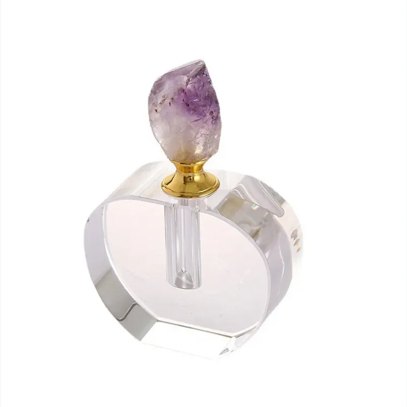 Luxury Natural Rough Stone Perfume Bottle with Crystal Lid Transparent Glass Cosmetic Container Romantic Design for Essential