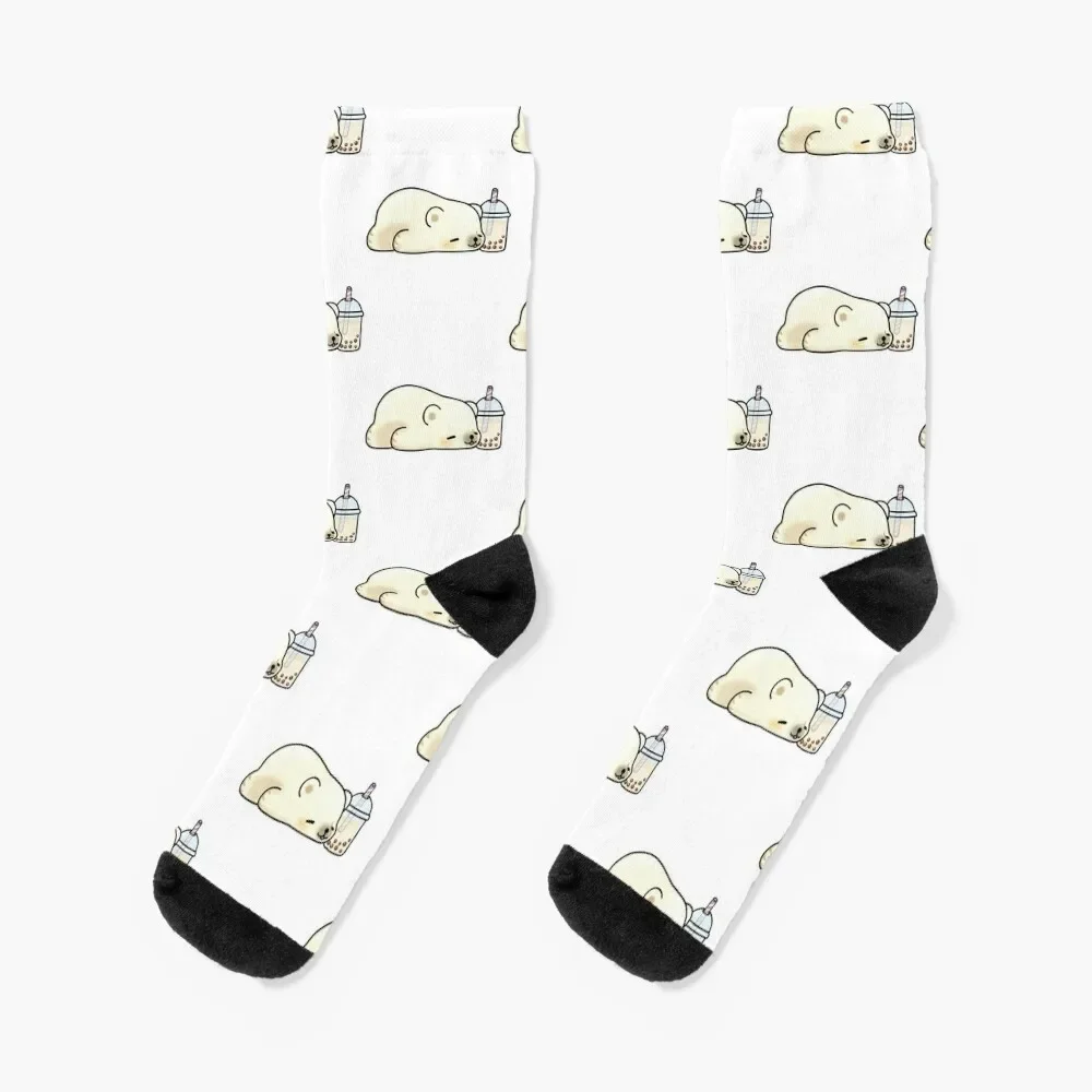 

Little Polar Bear Chilling with it's Boba Tea Socks anime FASHION Rugby Socks Women Men's