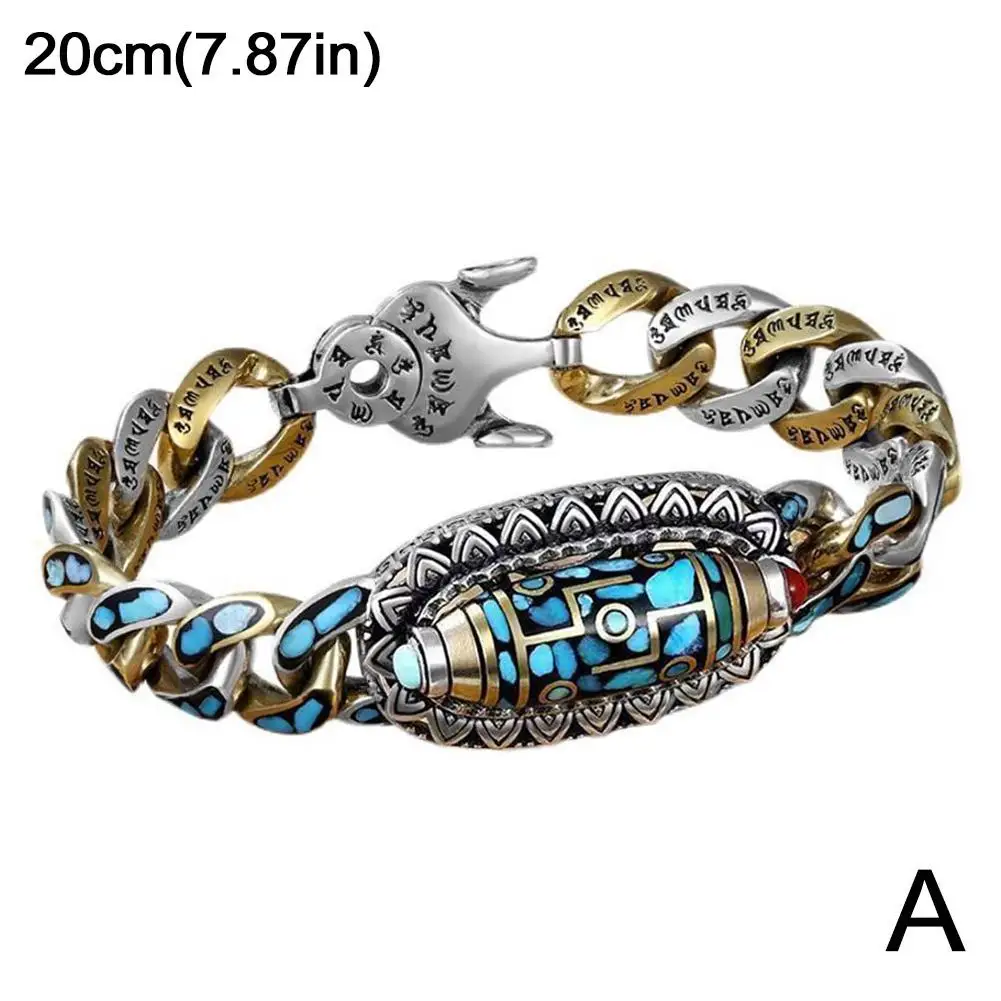 Bracelet mantra à six caractères et perles à neuf yeux pour homme, 18-22cm, perles rotatives de transfert rétro, bracelet orchidée, décor de bijoux, P7M5