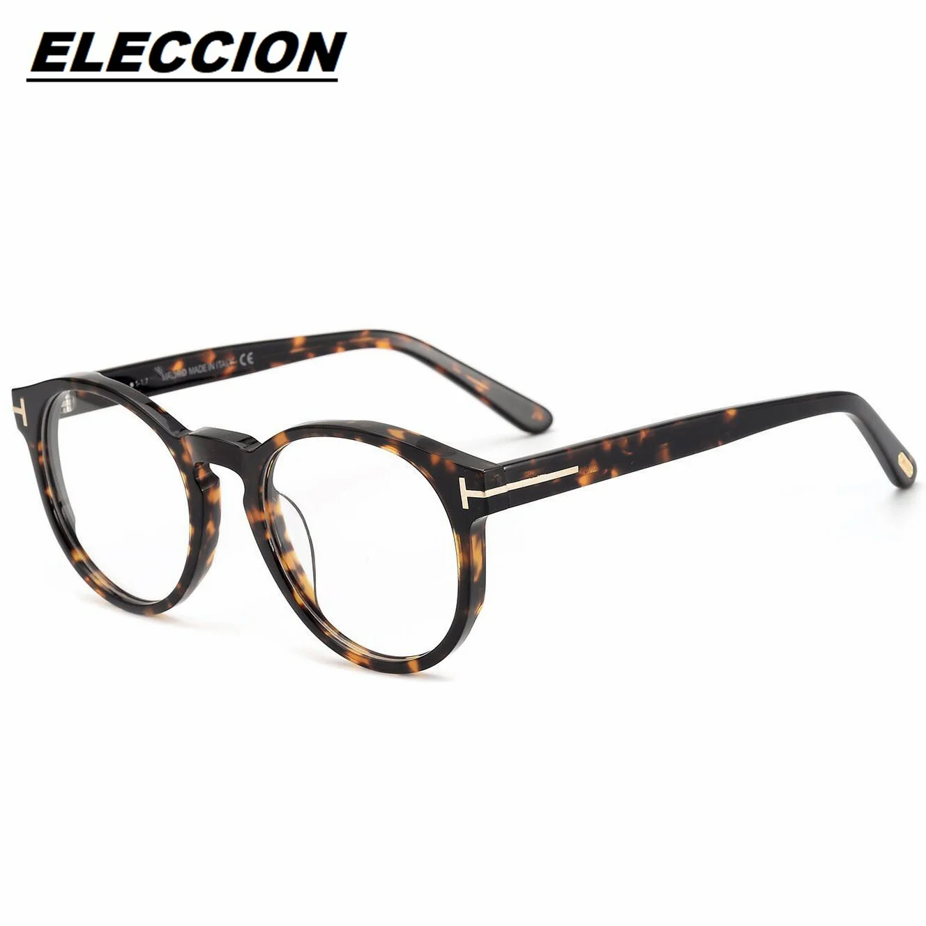 ELECCION TF0591 Brand Designer Eyeglass Frame Women Acetate Round Rim Optical Myopia Sun Glasses Men Spectacle Tortoise Black