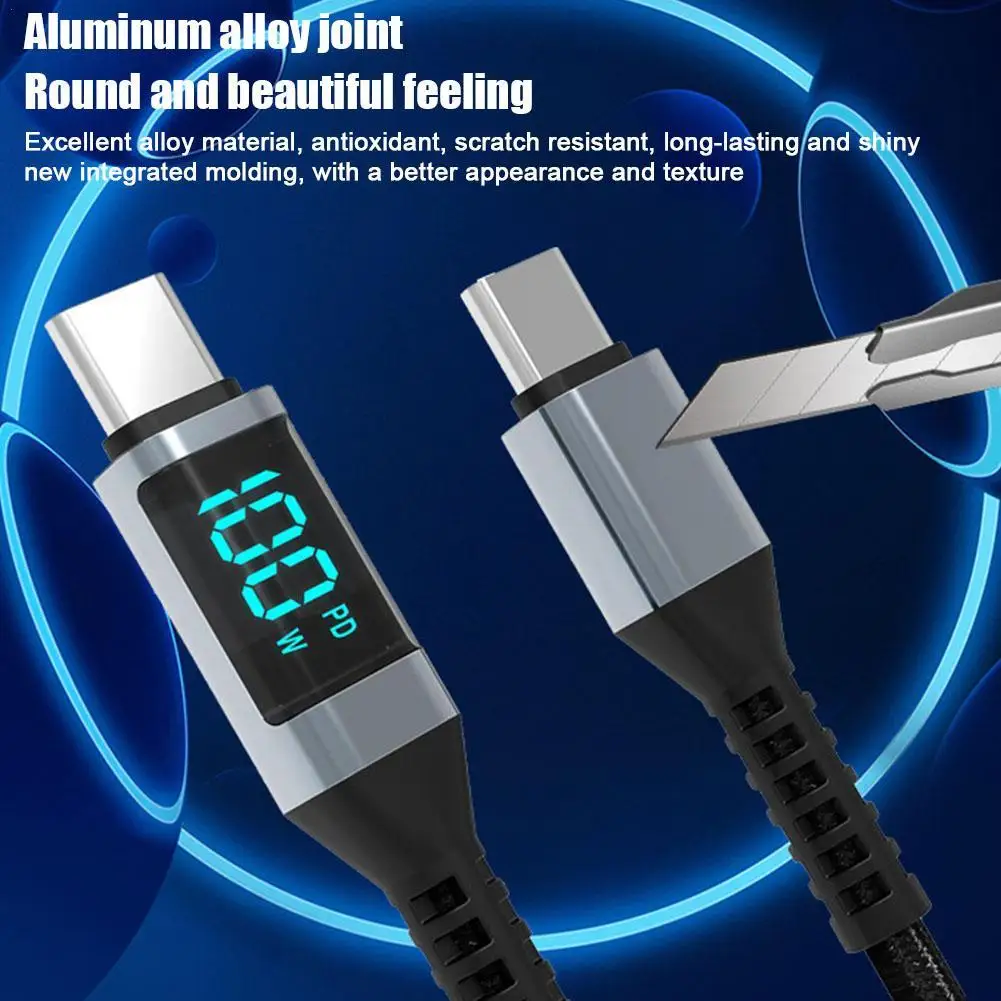 100W Type C To Type C Cable Digital Display PD Super Fast Charging Cable USB C Charger Data Cable For Huawei Honor 