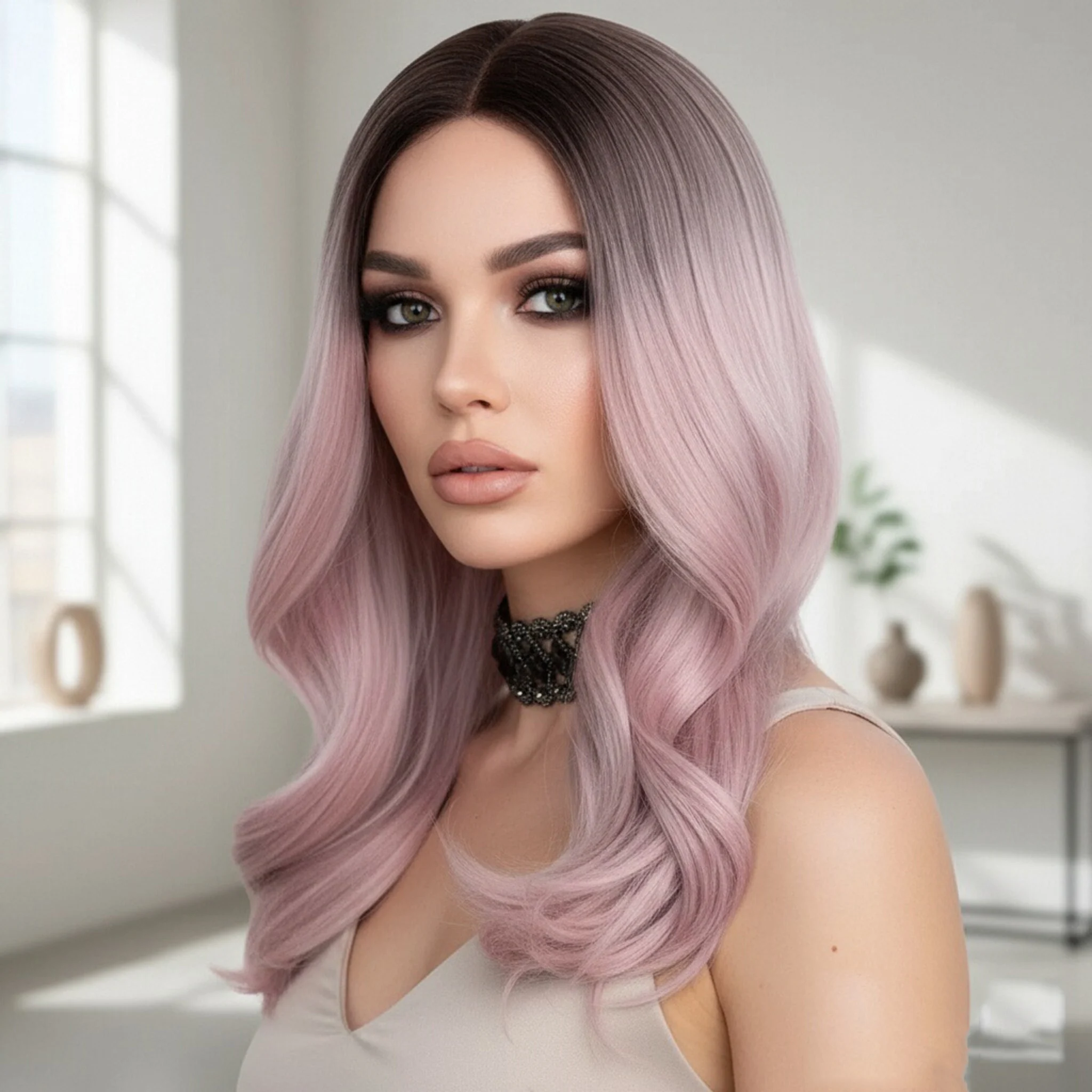 

MSIWIGS Короткий синтетический розовый парик для женщин, двухцветный волнистый косплей, термостойкий