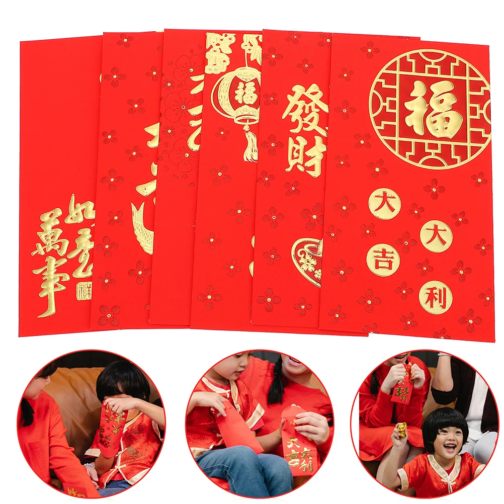 

60 Pcs Personality Long Red Envelope Bag Fu Money Packet Paper Envelopes New Year Pockets