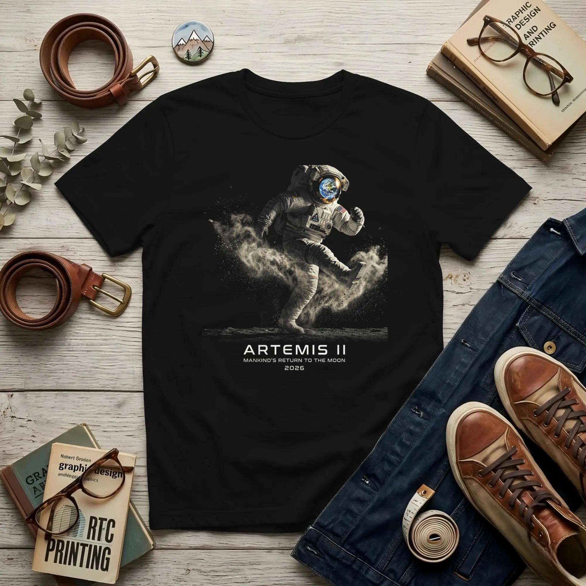 Astronaut Artemis Mission to The Moon 2026 Rocket Men T Shirts Artemis II Tee Shirt Short Sleeve Crewneck 100% Cotton Printing