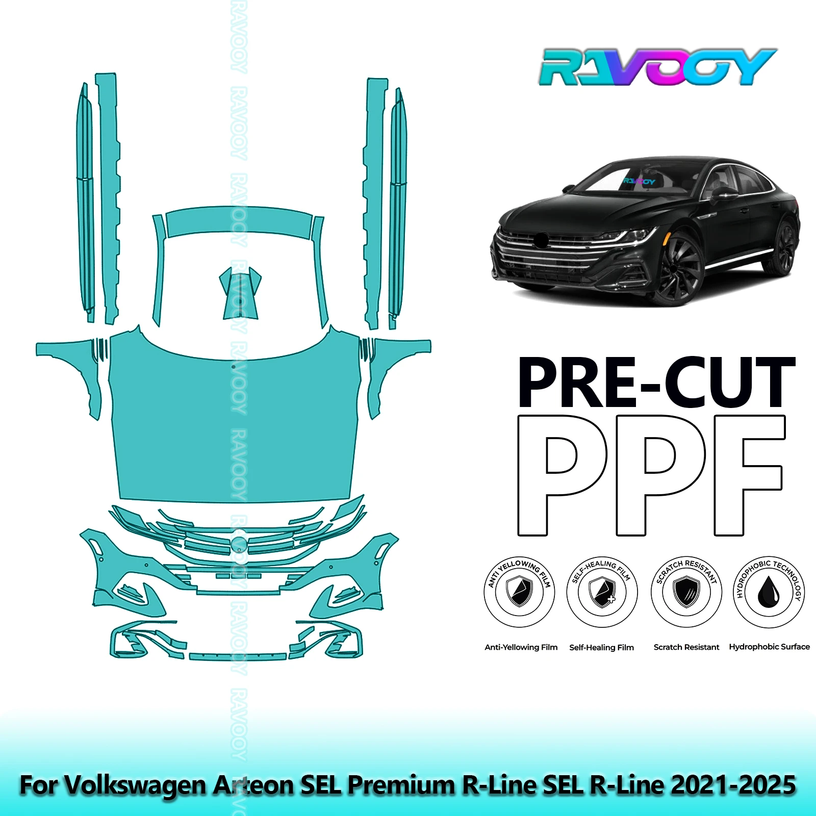 RAVOOY Precut PPF Front Kit+Rockers Clear Bra EU UK For Volkswagen Arteon SEL Premium R-Line SEL R-Line 2021-2025