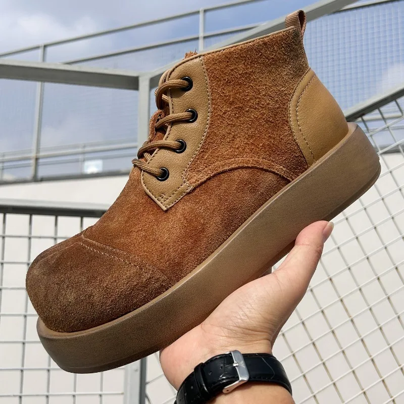 

Британские ретро-ботинки на толстой подошве для мужчин, из натуральной кожи, на шнуровке, с круглым носком, в стиле вестерн, высокие ботинки до щиколотки.