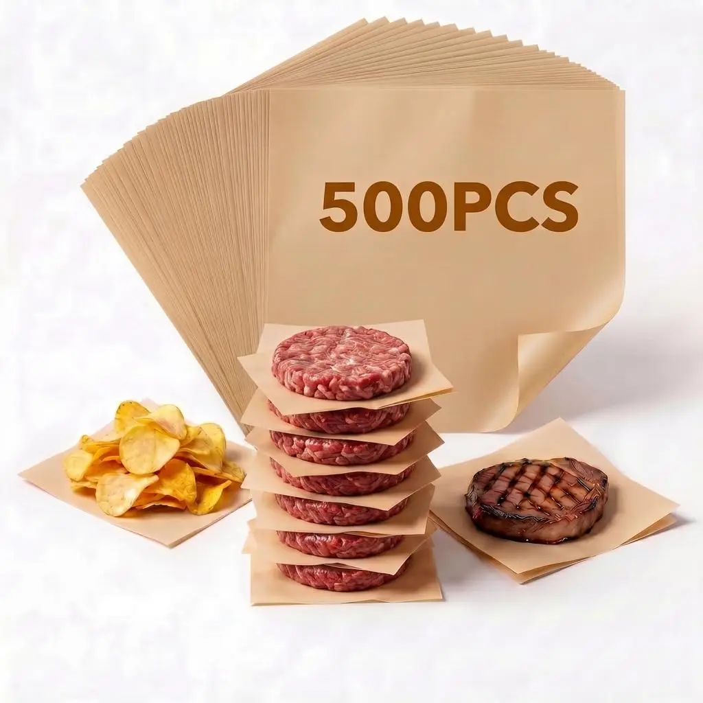 500Pcs Parchment Paper Non-Stick Patty Paper for Fries Baking Freezing& Wrapping- Oven Air Fryer Microwave Safe Kitchen Utensils