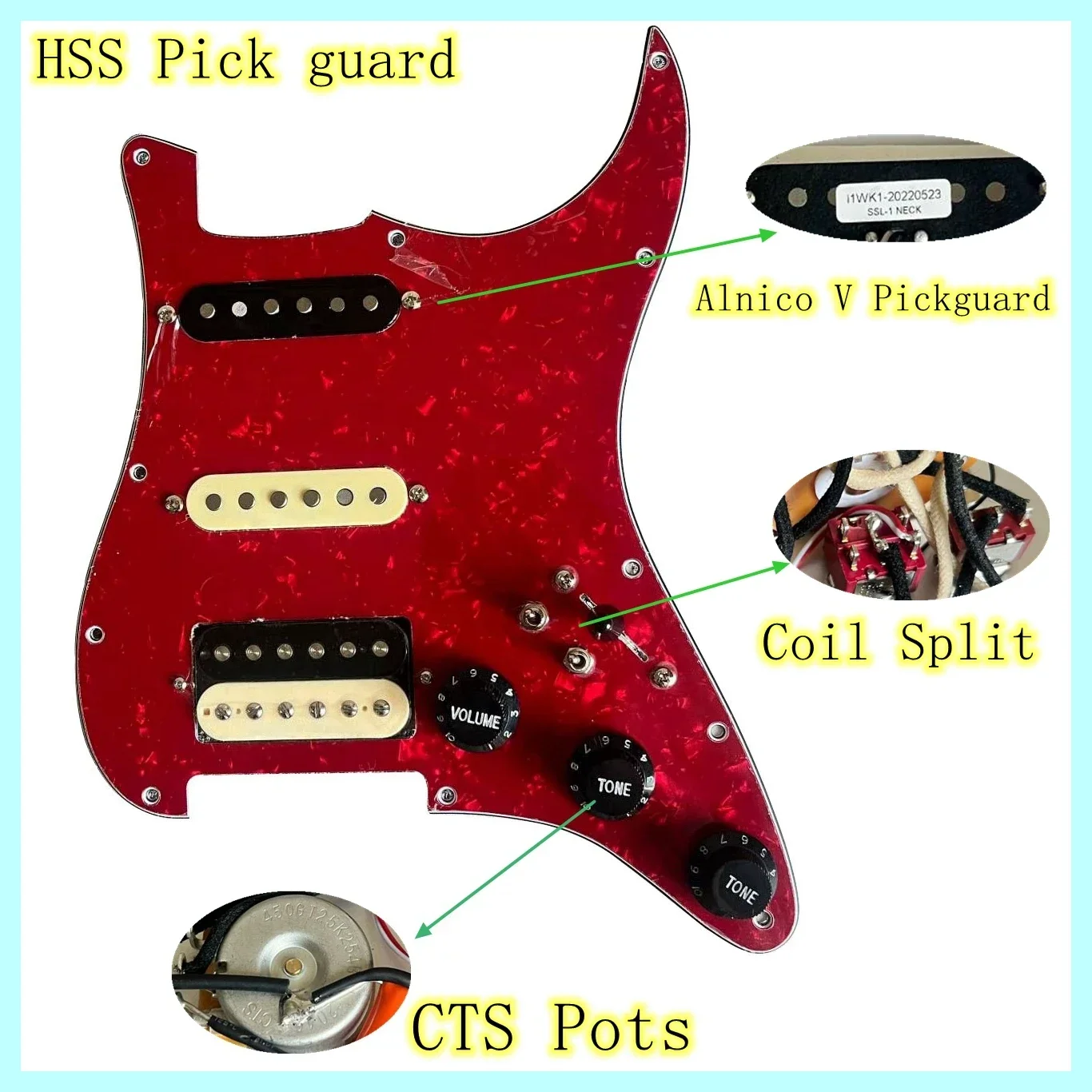 

ST Prewired Loaded SSH Pickguard Set, Zebra Humbucker Pickups, Coil Split Switch, Wiring Harness Kit for Guitar Accessories