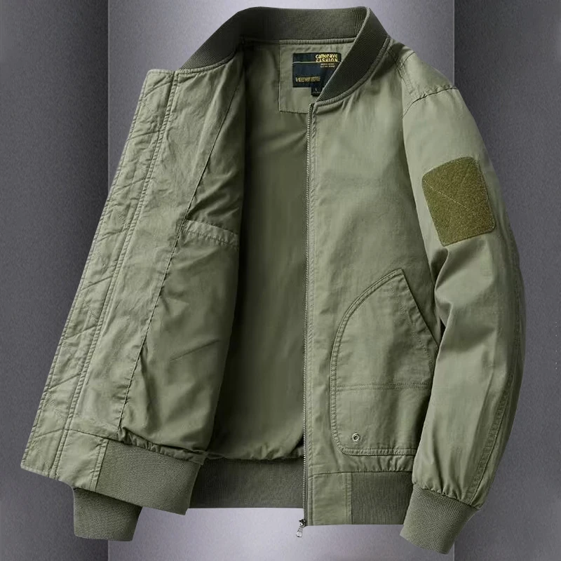 

Мужская повседневная свободная куртка-пилот в американском ретро-стиле, ветрозащитная, с длинными рукавами, V-образным вырезом и застежкой-молнией, весна-осень