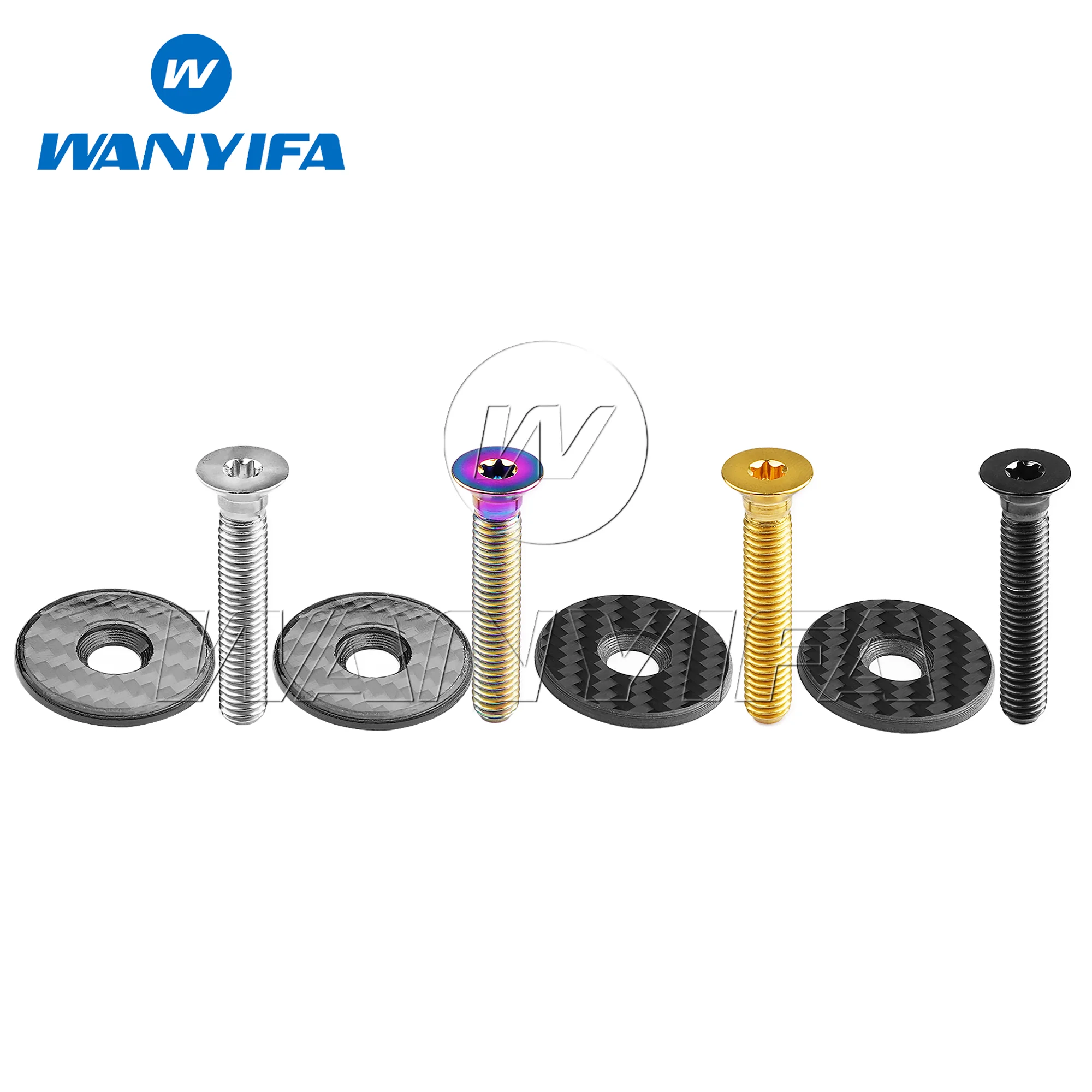 

Wanyifa 1 1/8" CNC 3K Carbon Fiber Glossy/Matte Road Mountain Bike Cycling Headset Stem Top Cap+Titanium Bolt M6X35