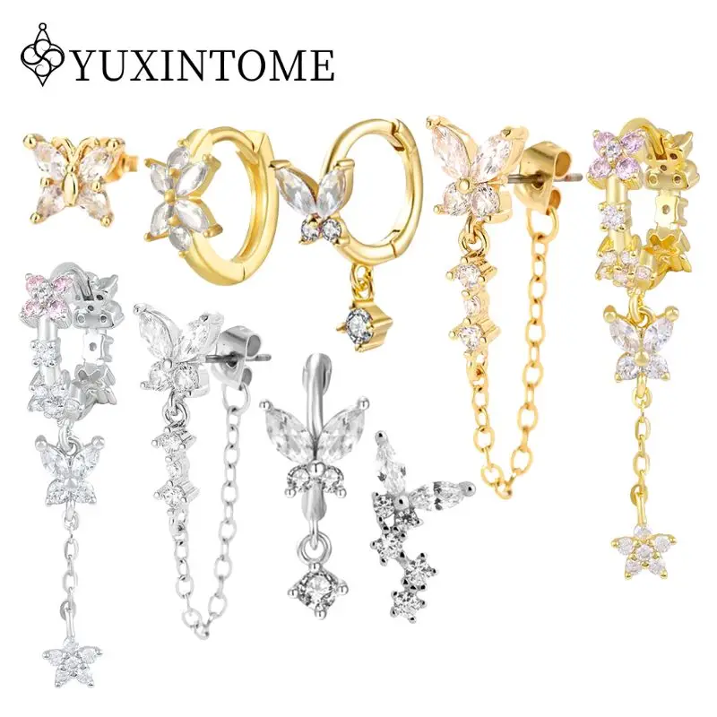 

925 Silver Needle Butterfly Zircon Hoop Earrings Luxurious Crystal Pendant Earrings For Women Fashion Wedding Jewelry Gifts