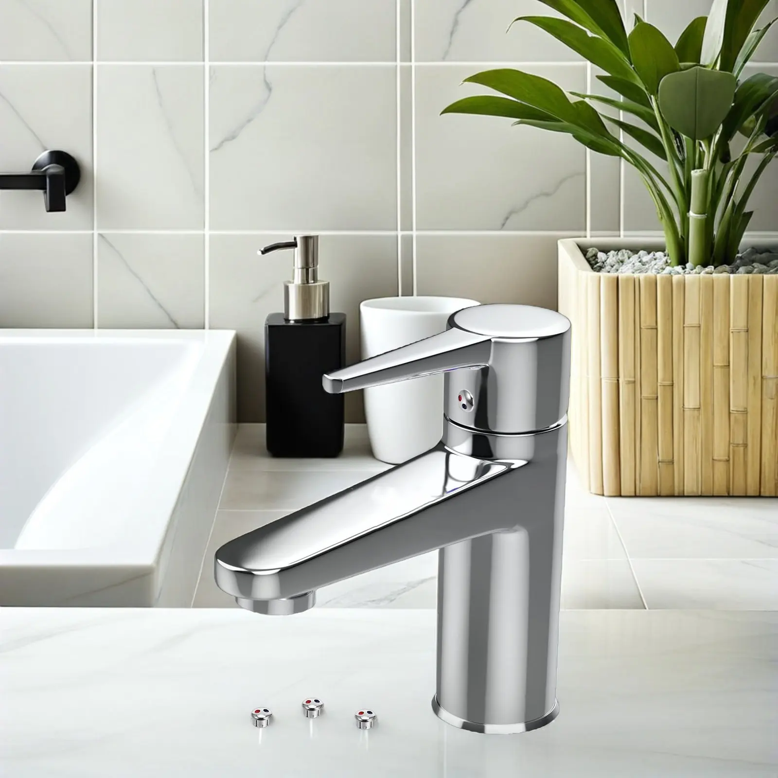 

24Pcs Faucet Handle Index Buttons Hot Cold Water Markers Red Blue Electroplated Caps Kitchen Bathroom Tap Hole Cover Replacement