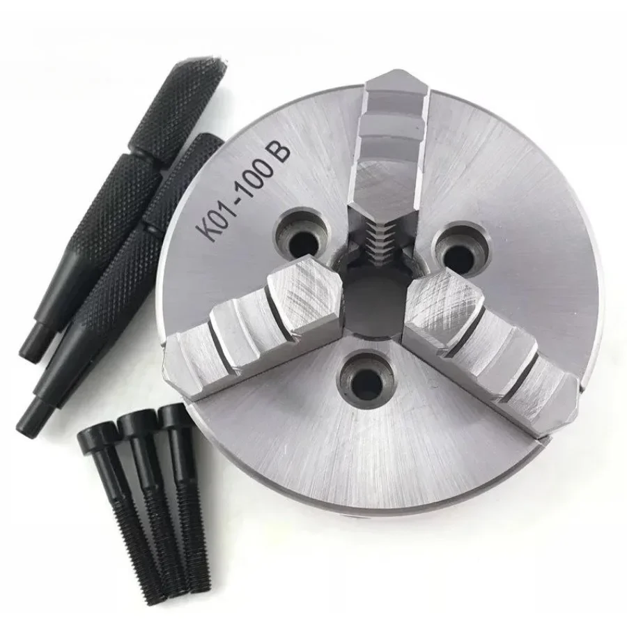 K01-100B 22MM 3-M6 Lathe Mini Chuck 3 Jaws Woodworking Hand Chuck with Mounting Thread Screw Rod Self-Centering Lathe Chuck Tool