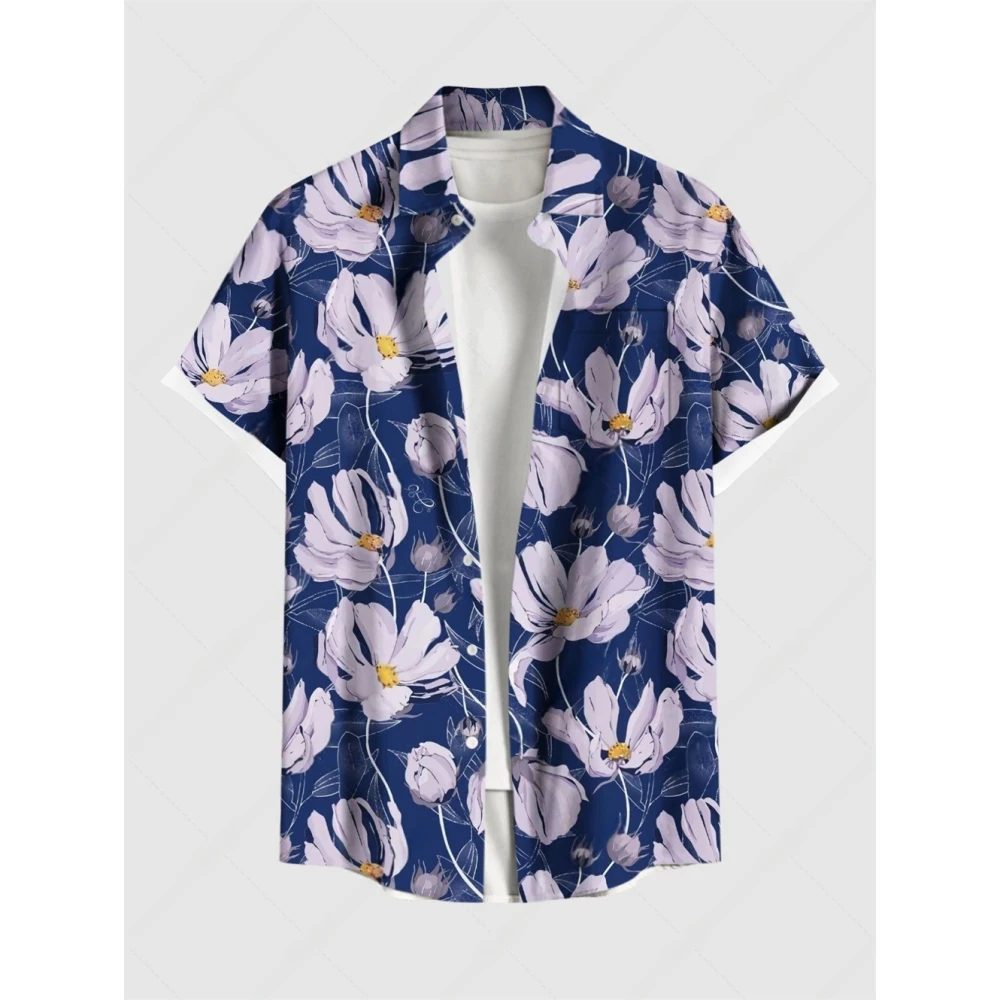 Hawaiian Retro Shirt Geometric Print Men's Summer Casual Flower Korean  Short Sleeve Tops Casual Shirt for Men Short Sleeve Shir