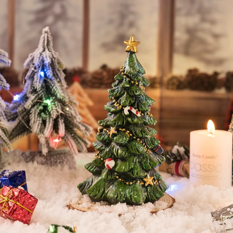 جديد صغير شجرة عيد الميلاد سطح المكتب الديكور غرفة المنزل الراتنج زخرفة الحرف اليدوية #4