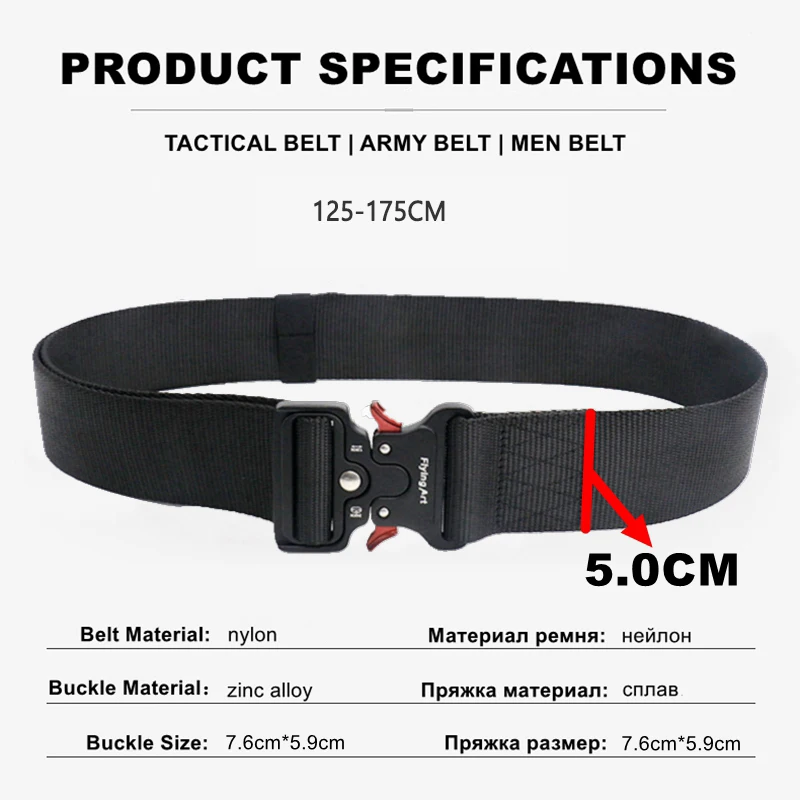 Ceinture Large de 5.0 CM pour hommes, grande taille 125 135 145 155 165cm, ceinture militaire tactique en Nylon avec boucle magnétique à dégagement