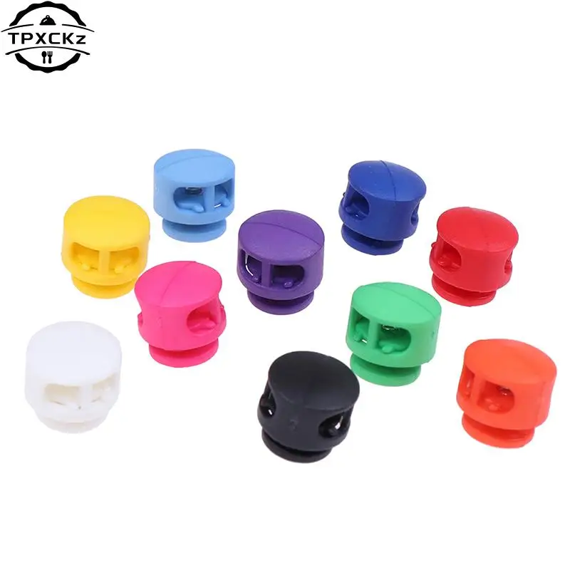 10pcs Double Hole Spring Cord Lock Round Ball Shaped Toggle Stoppers Stop Sliding Cord Fasteners Locks Buttons Ends Replacement