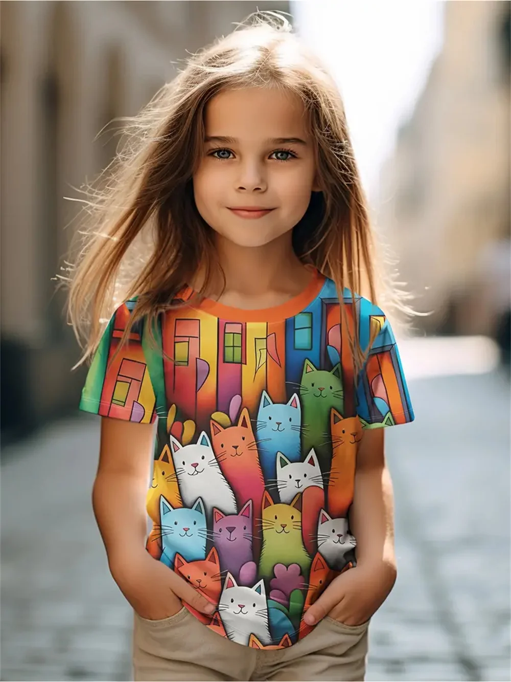 

2025 Girls' Clothing Cartoon Animals3d Print Fashion Casual T-Shirts Funny Girls' T-Shirts Summer Short Sleeved Top