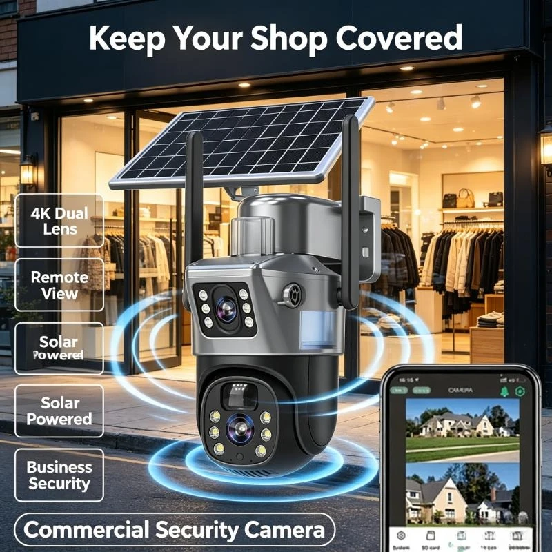Solar Charging Outdoor Security Camera Built In Dual Screen Delivers 8Mp 4K Image For Farm Area Daily Surveillance Work