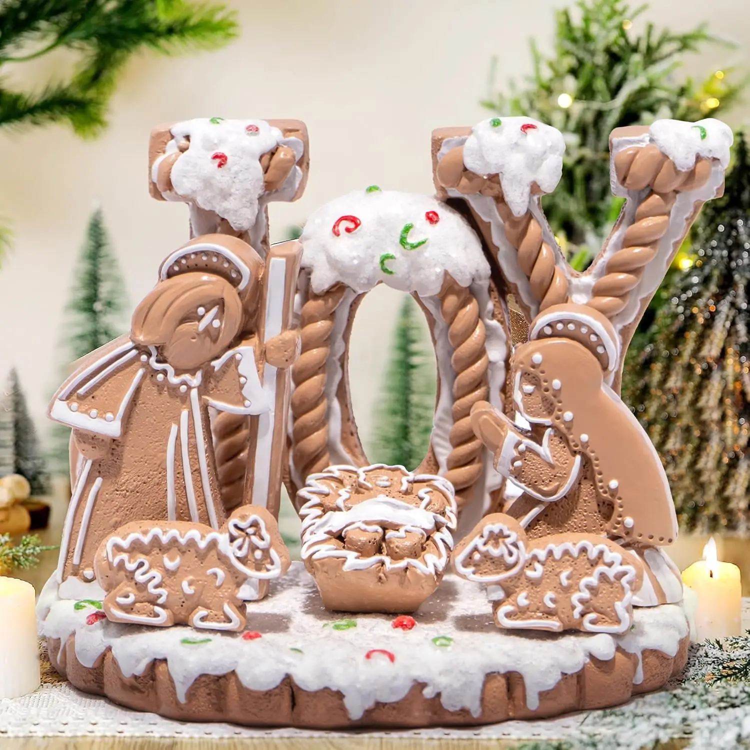 Weihnachtsdekor-Figuren für die Feiertagspräsentation, Weihnachtsdekoration für den Innenbereich, perfektes Lebkuchen-Krippe-Geschenk (Farbe 2) – Detail 3