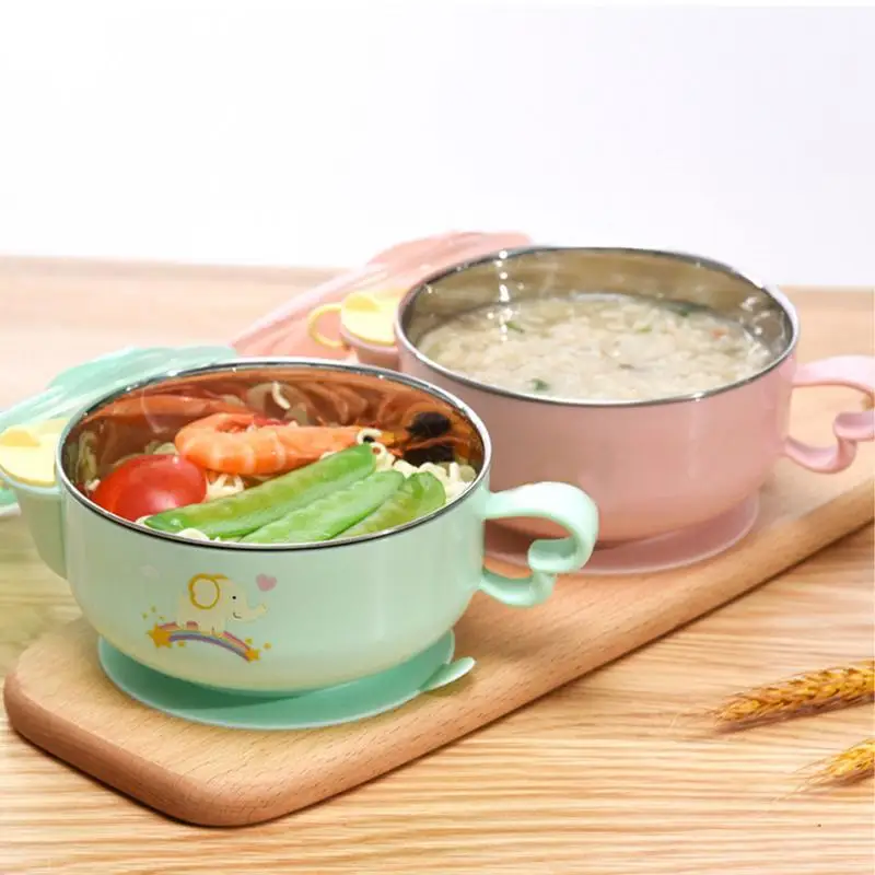 Cartoon Bowls for Kids Water Filled Insulated Bowls with Suction Cup 400ml Portable Children Bowls with Handle Cute Tableware