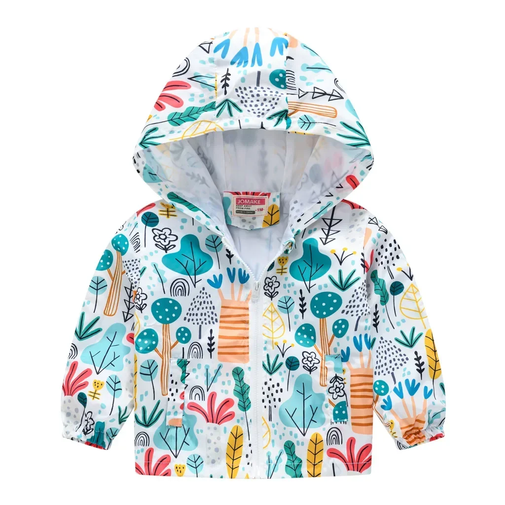 

Spring Autumn Children's Coat Fashion Cartoon Print Hooded Trench Jacket Cute Out Wear Kids Jackets for Girls Boys Clothes