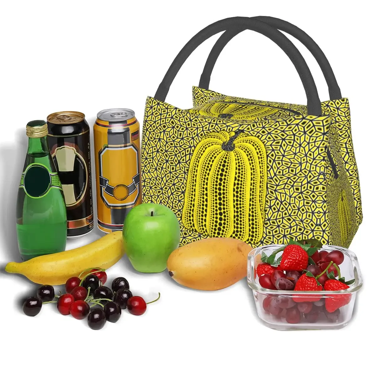 Yayoi Kusama Dots Pumpkin Infinite Nets Lunch Bags Portable Insulated Canvas Cooler Thermal Food Picnic Work Lunch Box