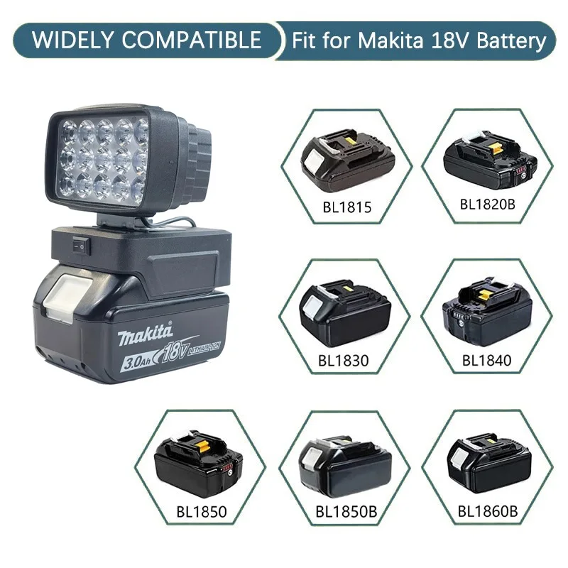 8W LED Work Light For Makita BL1430 BL1830 Lithium Battery Outdoor Lighting Work Lamp Camping Lighting