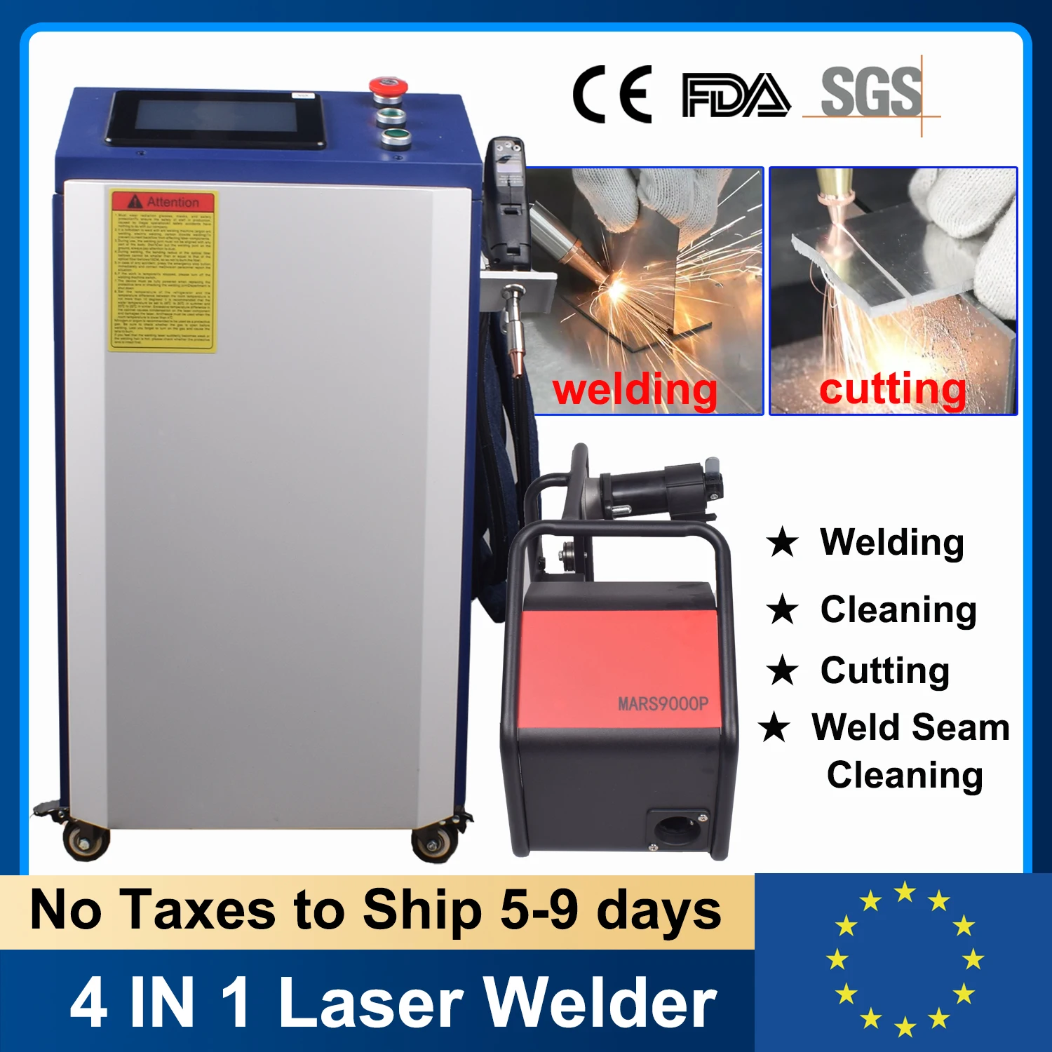 1500W Reci Fiber Laser Welding Machine 4 in 1 Laser Welding Cutting Cleaning Machine Handheld Fiber Laser Welder EU US Stock