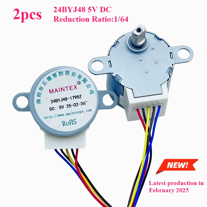 2pcs 4-Phase 5-Wire DC Gear Stepper Motor 5V 24BYJ48 Reduction Motor Ratio 64:1 for Single Chip Microcomputer/Camera Monitoring